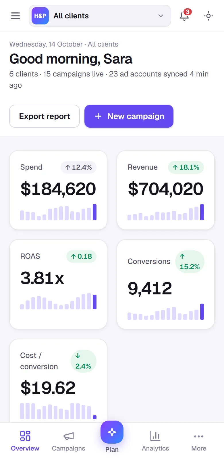 Advertix Overview screen on mobile
